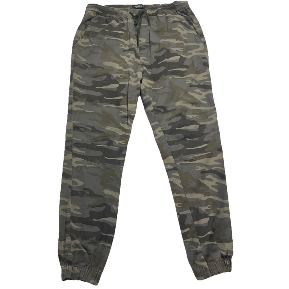 Across the Pond Men's Camouflage Cotton Jogger Pants Large Drawstring Pockets